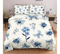 Fotmung Copripiumino Matrimoniale 240x260 in Microfibra Fiori Blu, Set di Biancheria da Letto per Bambini Adolescenti e Adulti, 1 Copripiumino 240x260 cm + 2 Federe 50x80 cmB5
