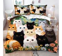 Fotmung Lenzuola 3D 200x200 cm Gatto 3D Giovane, Set 3 Pezzi (1 Copripiumino + 2 Federe), Morbido e Resistente Per Tutte Le Stagioni, Perfetto Per L'Uso Quotidiano e Il Riposo Sereno-A284
