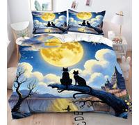 Fotmung Lenzuola 3D 200x200 cm Gatto Blue Moon, Set 3 Pezzi (1 Copripiumino + 2 Federe), Morbido e Resistente Per Tutte Le Stagioni, Perfetto Per L'Uso Quotidiano e Il Riposo Sereno-B198