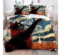 Fotmung Lenzuola 3D 200x200 cm Gatto Nero, Set 3 Pezzi (1 Copripiumino + 2 Federe), Morbido e Resistente Per Tutte Le Stagioni, Perfetto Per L'Uso Quotidiano e Il Riposo Sereno-A146