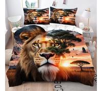 Fotmung Lenzuola 3D 200x200 cm Leone 3D E Adulti, Set 3 Pezzi (1 Copripiumino + 2 Federe), Morbido e Resistente Per Tutte Le Stagioni, Perfetto Per L'Uso Quotidiano e Il Riposo Sereno-A254