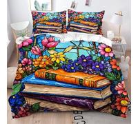 Fotmung Lenzuola 3D 200x200 cm Libro Con Fiori Animati, Set 3 Pezzi (1 Copripiumino + 2 Federe), Morbido e Resistente Per Tutte Le Stagioni, Perfetto Per L'Uso Quotidiano e Il Riposo Sereno-A126