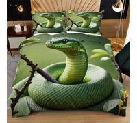Fotmung Lenzuola 3D 200x200 cm Serpente Verde, Set 3 Pezzi (1 Copripiumino + 2 Federe), Morbido e Resistente Per Tutte Le Stagioni, Perfetto Per L'Uso Quotidiano e Il Riposo Sereno R72