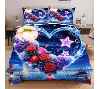 Fotmung Parure Copripiumino Matrimoniale 240x220 Fiore e Cuore, Set di Biancheria da Letto Matrimoniale con Cerniera e 2 Federe, Copripiumini in Microfibra per Adulti Adolescenti C197
