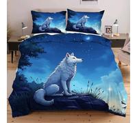 Fotmung Parure Copripiumino Matrimoniale 240x220 Lupo Bianco, Set di Biancheria da Letto Matrimoniale con Cerniera e 2 Federe, Copripiumini in Microfibra per Adulti Adolescenti