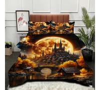 Fotmung Piumino Extra Large 240x260 cm Castello Giallo Con Luna, Set 3 Pezzi con Piumino in Cotone e Copripiumino Microfibra, 2 Federe Incluse, Massimo Comfort, Adattabile a Tutte le Stagioni-A278