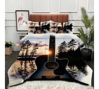 Fotmung Piumino Extra Large 240x260 cm Chitarra 3D E Ragazzo, Set 3 Pezzi con Piumino in Cotone e Copripiumino Microfibra, 2 Federe Incluse, Massimo Comfort, Adattabile a Tutte le Stagioni-A356