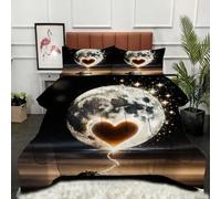 Fotmung Piumino Extra Large 240x260 cm Luna Nera Con Cuore, Set 3 Pezzi con Piumino in Cotone e Copripiumino Microfibra, 2 Federe Incluse, Massimo Comfort, Adattabile a Tutte le Stagioni-A170