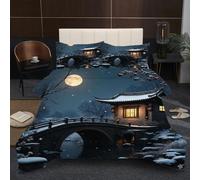 Fotmung Piumino Letto Singolo 135x200 Casa Vicino Al Ponte, 3D Stampa 3 Pezzi Set Piumino Singolo, Biancheria da Letto per Adulti con 1 Trapunte 135 x 200 + 2 Federe 50 x 80 cm