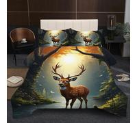 Fotmung Piumino Letto Singolo 150x200 Cervo Nella Foresta, Leggero Biancheria da Letto in Microfibra di 3 Pezzi, 1 Trapunte Singolo 150 x 200 cm con 2 Federe 50 x 80 cm