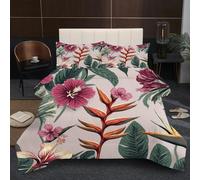 Fotmung Piumino Letto Singolo 150x200 Fiori Rossi, Leggero Biancheria da Letto in Microfibra di 3 Pezzi, 1 Trapunte Singolo 150 x 200 cm con 2 Federe 50 x 80 cm