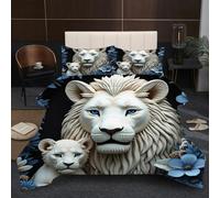 Fotmung Piumino Matrimoniale 220x240 Leone Bianco, Piumino Letto Matrimoniale 4 Stagioni 220 x 240 cm per Bambini Adulti, Trapunta di Microfibra e 2 Federe 50 x 80