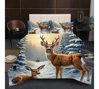 Fotmung Piumino Matrimoniale 240x260 Cervo Nella Neve, Trapunta in Morbido Microfibra per Bambino, Set di Biancheria da Letto Matrimoniale con 1 Piumone e 2 Federe