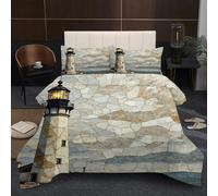 Fotmung Piumino Matrimoniale 240x260 Torre Bianca Sul Mare, Trapunta in Morbido Microfibra per Bambino, Set di Biancheria da Letto Matrimoniale con 1 Piumone e 2 Federe