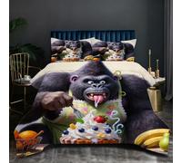 Fotmung Piumino Microfibra 150x200 cm Gorilla Grigio, Piumino in Cotone e Copripiumino Microfibra con 2 Federe, Perfetto per la Famiglia, Pronto da Regalare, Durabile e Confortevole N268