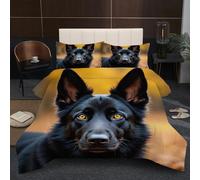 Fotmung Piumino Una Piazza e Mezza 200x200 Cane Nero, Set di Biancheria da Letto Matrimoniale per Adulti, 1 Trapunte in Microfibra 200 x 200 cm e 2 Federa 50 x 80 cm