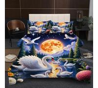 Fotmung Piumino Una Piazza e Mezza 200x200 Cigno Bianco, Set di Biancheria da Letto Matrimoniale per Adulti, 1 Trapunte in Microfibra 200 x 200 cm e 2 Federa 50 x 80 cm B154