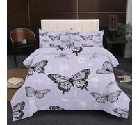 Fotmung Piumino Una Piazza e Mezza 200x200 Farfalle Viola, Set di Biancheria da Letto Matrimoniale per Adulti, 1 Trapunte in Microfibra 200 x 200 cm e 2 Federa 50 x 80 cm