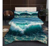 Fotmung Piumino Una Piazza e Mezza 200x200 Onde Del Mare, Set di Biancheria da Letto Matrimoniale per Adulti, 1 Trapunte in Microfibra 200 x 200 cm e 2 Federa 50 x 80 cm