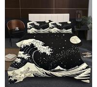 Fotmung Piumino Una Piazza e Mezza 200x200 Onde Nere, Set di Biancheria da Letto Matrimoniale per Adulti, 1 Trapunte in Microfibra 200 x 200 cm e 2 Federa 50 x 80 cm