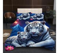 Fotmung Piumino Una Piazza e Mezza 200x200 Tigre Bianca, Set di Biancheria da Letto Matrimoniale per Adulti, 1 Trapunte in Microfibra 200 x 200 cm e 2 Federa 50 x 80 cm