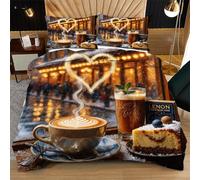 Fotmung Set Biancheria da Letto Singolo Caffè a Forma di Cuore, Copripiumino Singolo Set Biancheria da Letto in Microfibra di 3 Pezzi, 1 Parure Copri Piumone 150x200 con 2 Federe 50x80 D133