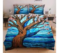 Fotmung Set Copripiumino Una Piazza e Mezza Alberi Cartoon, Set di Biancheria da Letto Matrimoniale per Adulti, 1 Copripiumino in Microfibra 200x200 cm e 2 Federa 50x80 cm
