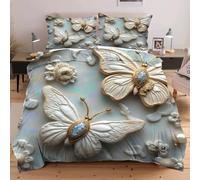 Fotmung Set Copripiumino Una Piazza e Mezza Farfalla Bianca, Set di Biancheria da Letto Matrimoniale per Adulti, 1 Copripiumino in Microfibra 200x200 cm e 2 Federa 50x80 cmB2