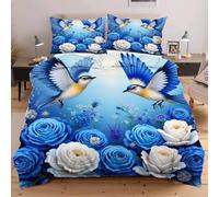 Fotmung Set Copripiumino Una Piazza e Mezza Fiori Blu, Set di Biancheria da Letto Matrimoniale per Adulti, 1 Copripiumino in Microfibra 200x200 cm e 2 Federa 50x80 cmB10