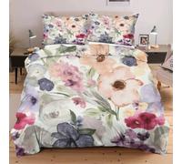 Fotmung Set Copripiumino Una Piazza e Mezza Fiori Colorati, Set di Biancheria da Letto Matrimoniale per Adulti, 1 Copripiumino in Microfibra 200x200 cm e 2 Federa 50x80 cmB5