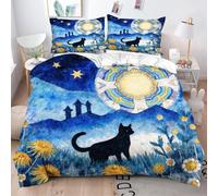 Fotmung Set Copripiumino Una Piazza e Mezza Gatto Blue Moon, Set di Biancheria da Letto Matrimoniale per Adulti, 1 Copripiumino in Microfibra 200x200 cm e 2 Federa 50x80 cm-B195