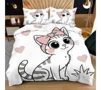 Fotmung Set Copripiumino Una Piazza e Mezza Gatto Cuore, Set di Biancheria da Letto Matrimoniale per Adulti, 1 Copripiumino in Microfibra 200x200 cm e 2 Federa 50x80 cm R377