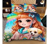 Fotmung Set Copripiumino Una Piazza e Mezza Ragazza Colorata, Set di Biancheria da Letto Matrimoniale per Adulti, 1 Copripiumino in Microfibra 200x200 cm e 2 Federa 50x80 cm R303