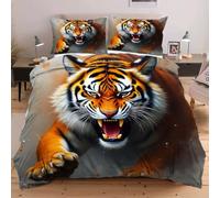 Fotmung Set Copripiumino Una Piazza e Mezza Tigre, Set di Biancheria da Letto Matrimoniale per Adulti, 1 Copripiumino in Microfibra 200x200 cm e 2 Federa 50x80 cmB3