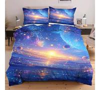 Fotmung Set Copripiumino Una Piazza e Mezza Universo, Set di Biancheria da Letto Matrimoniale per Adulti, 1 Copripiumino in Microfibra 200x200 cm e 2 Federa 50x80 cm W361