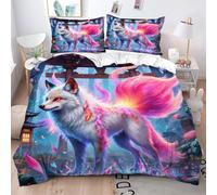 Fotmung Set Copripiumino Una Piazza e Mezza Volpe A Nove Code Animata, Set di Biancheria da Letto Matrimoniale per Adulti, 1 Copripiumino in Microfibra 200x200 cm e 2 Federa 50x80 cm-A37