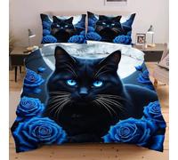 Fotmung Set di Biancheria da Letto Singolo Gatto Nero, 3D Stampa 3 Pezzi Set Copripiumino Singolo 135x200 cm, Copripiumini In Morbido Microfibra per Ragazze e RagazziB5