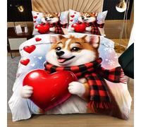 Fotmung Set di Copriletto 3 Pezzi 240x260 Cane con Cuore, Set Extra Large 1 Copripiumino + 2 Federe, Morbidezza Superiore, Tessuto Di Lusso Per Un Letto Principesco e Confortevole R212