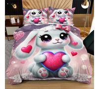 Fotmung Set di Copriletto 3 Pezzi 240x260 Coniglio con Cuore, Set Extra Large 1 Copripiumino + 2 Federe, Morbidezza Superiore, Tessuto Di Lusso Per Un Letto Principesco e Confortevole R168