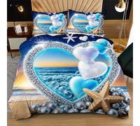 Fotmung Set di Copriletto 3 Pezzi 240x260 Cuore Blu, Set Extra Large 1 Copripiumino + 2 Federe, Morbidezza Superiore, Tessuto Di Lusso Per Un Letto Principesco e Confortevole R48