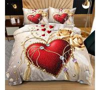 Fotmung Set di Copriletto 3 Pezzi 240x260 Cuore Rosso, Set Extra Large 1 Copripiumino + 2 Federe, Morbidezza Superiore, Tessuto Di Lusso Per Un Letto Principesco e Confortevole D86