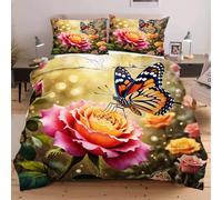 Fotmung Set di Copriletto 3 Pezzi 240x260 Fiore e Farfalla, Set Extra Large 1 Copripiumino + 2 Federe, Morbidezza Superiore, Tessuto Di Lusso Per Un Letto Principesco e Confortevole C166