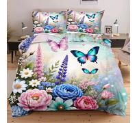 Fotmung Set di Copriletto 3 Pezzi 240x260 Fiore e Farfalla, Set Extra Large 1 Copripiumino + 2 Federe, Morbidezza Superiore, Tessuto Di Lusso Per Un Letto Principesco e Confortevole C298