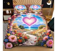 Fotmung Set di Copriletto 3 Pezzi 240x260 Fiori A Forma di Cuore, Set Extra Large 1 Copripiumino + 2 Federe, Morbidezza Superiore, Tessuto Di Lusso Per Un Letto Principesco e Confortevole R368