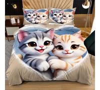 Fotmung Set di Copriletto 3 Pezzi 240x260 Gatto A Forma di Cuore, Set Extra Large 1 Copripiumino + 2 Federe, Morbidezza Superiore, Tessuto Di Lusso Per Un Letto Principesco e Confortevole Q54