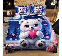 Fotmung Set di Copriletto 3 Pezzi 240x260 Orso Luna, Set Extra Large 1 Copripiumino + 2 Federe, Morbidezza Superiore, Tessuto Di Lusso Per Un Letto Principesco e Confortevole R32