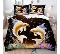 Fotmung Set di Copriletto 3 Pezzi 240x260 Pesciolino Rosso E Ninfea 3D, Set Extra Large 1 Copripiumino + 2 Federe, Morbidezza Superiore, Tessuto Di Lusso Per Un Letto Principesco e Confortevole-A384