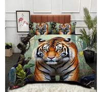 Fotmung Set Piumino Microfibra 135x200 cm Animali: Tigre E Giovani, Set Completo con 2 Federe 50x80 cm, Imbottitura Cotone per Tutte le Stagioni, Comfort e Traspirabilità, Leggero e Morbido-A188