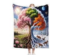 Fotmung Throw Flanella Calda Alberi Delle Quattro Stagioni 3D, 150x200 cm per il Letto Matrimoniale, Accessorio Eleganza per il Salotto, Lavabile in Lavatrice e Duratura nel Tempo, Respirante-A342