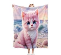 Fotmung Throw Flanella Calda Gatto Rosa, 150x200 cm per il Letto Matrimoniale, Accessorio Eleganza per il Salotto, Lavabile in Lavatrice e Duratura nel Tempo, Leggera e Respirante